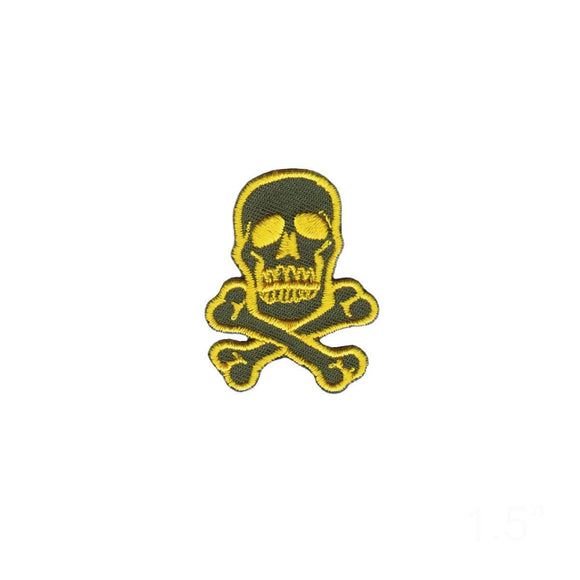 1 1/2 INCH Skull Crossbones Yellow On Army Green Patch Death Iron On Applique