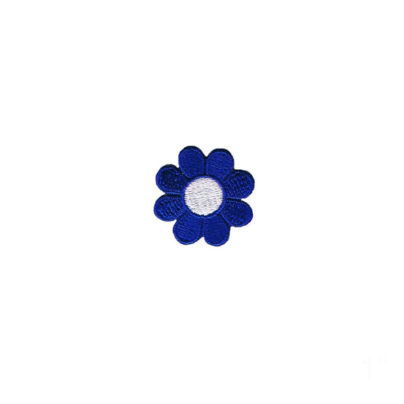 1 INCH Daisy Dark Blue Petals White Center Patch Flower Embroidered Iron On