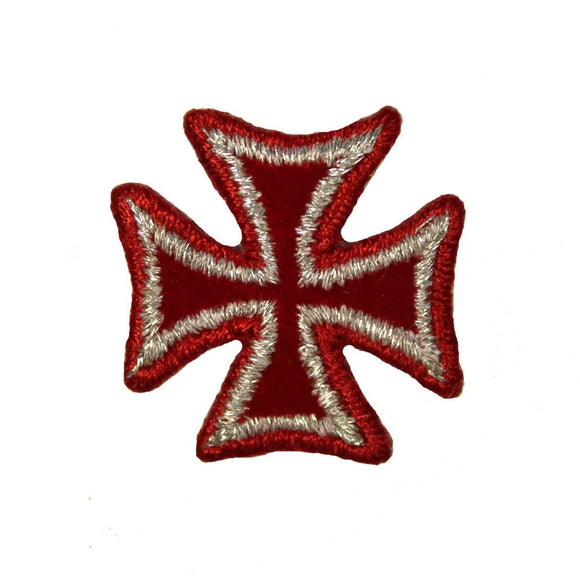 1 Inch Silver On Red Maltese Cross Patch Biker Velvet Embroidered Iron On