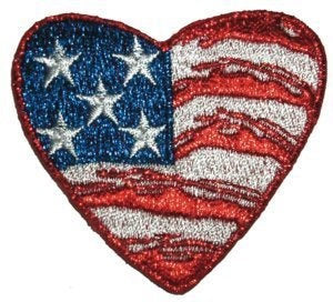 American US Flag Heart Patch Patriotic Symbol Stars Embroidered Iron On Applique