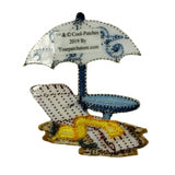 ID 1725 Beach Chair With Umbrella Patch Ocean View Embroidered Iron On Applique