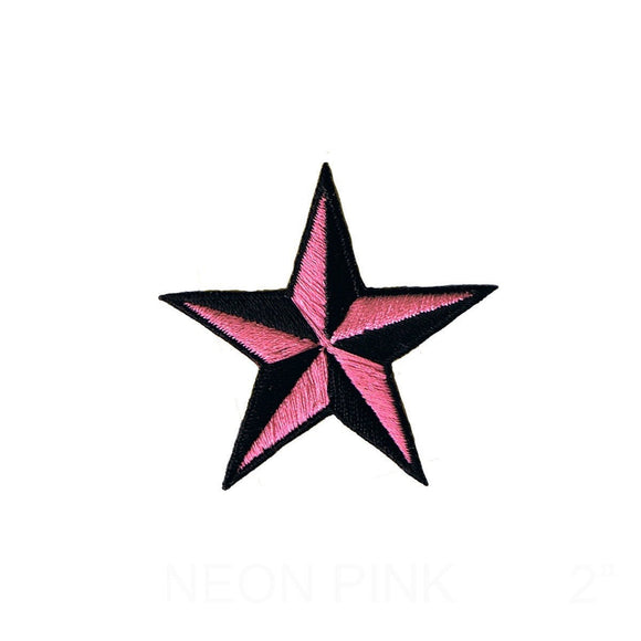 2 INCH Neon Pink Black Nautical Star Patch Compass Embroidered Iron On Applique