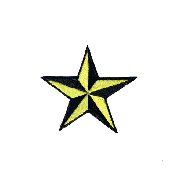 2 INCH Neon Yellow Black Nautical Star Patch Tattoo Embroidered Iron On Applique