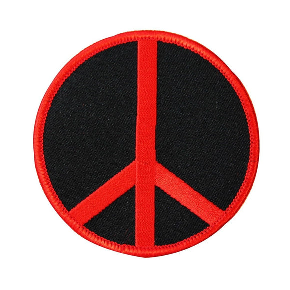 2 Inch Peace Sign Red on Black Patch Hippie Apparel Decoration Iron On Applique