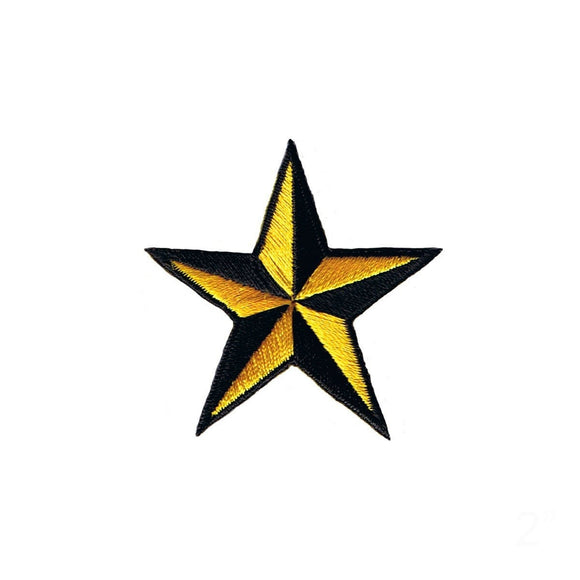2 INCH Yellow Black Nautical Star Patch Compass Embroidered Iron On Applique