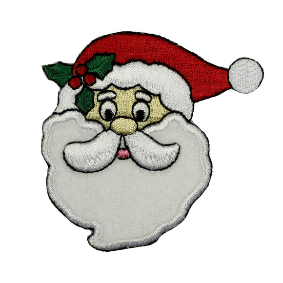 ID 8157A Fuzzy Santa Face Patch Christmas Present Embroidered Iron On Applique