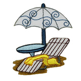 ID 1725 Beach Chair With Umbrella Patch Ocean View Embroidered Iron On Applique