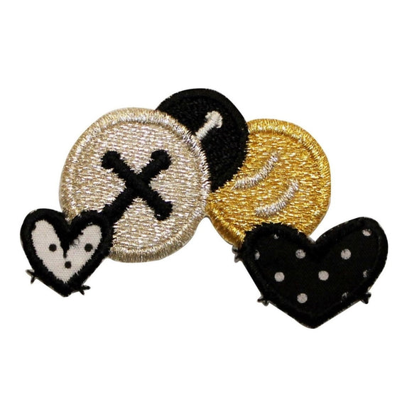 ID 0107 Hearts Buttons Patch String Sew Accessory Embroidered Iron On Applique