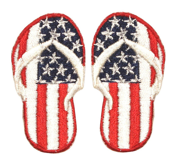 ID 1077AB Set of 2 American Flag Flip Flop Patches Embroidered Iron On Applique