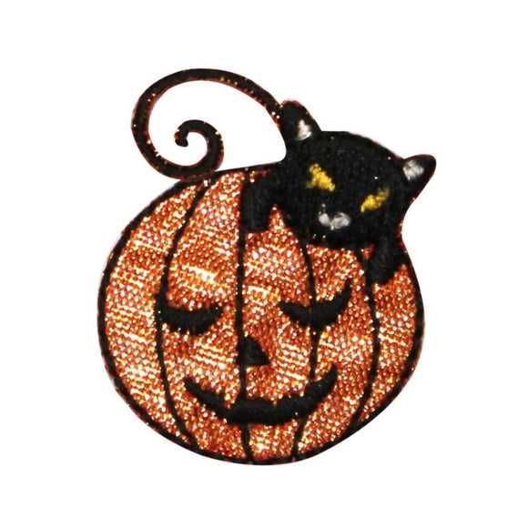 ID 0818 Black Cat Jack O Lantern Patch Halloween Embroidered Iron On Applique