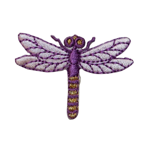 ID 0468G Purple Dragonfly Sitting Patch Garden Bug Embroidered Iron On Applique