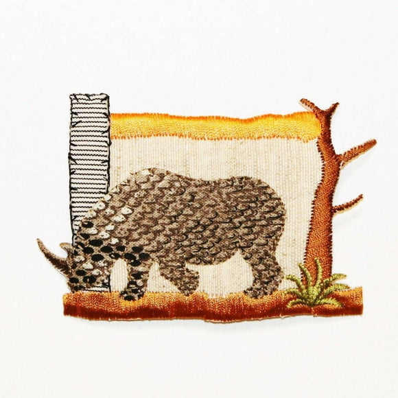 ID 0587 African Rhinoceros Patch Scene Rhino Safari Embroidered Iron On Applique