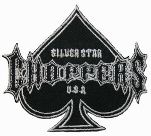 Silver Star Choppers Spade Patch Badge Biker Symbol Embroidered Iron On Applique