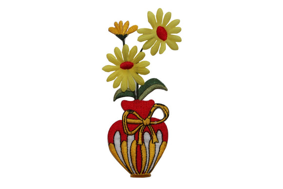 ID 6067 Daisy Flowers In Vase Patch Decorate Gift Embroidered Iron On Applique