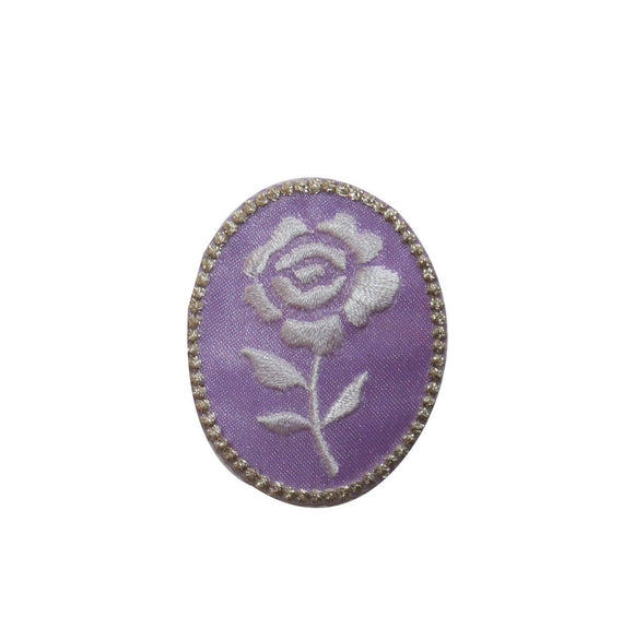 ID 6434 Framed Purple Rose Patch Oval Garden Design Embroidered Iron On Applique