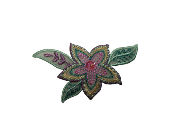 ID 6512 Beaded Flower Blossom Patch Sequin Craft Embroidered Iron On Applique