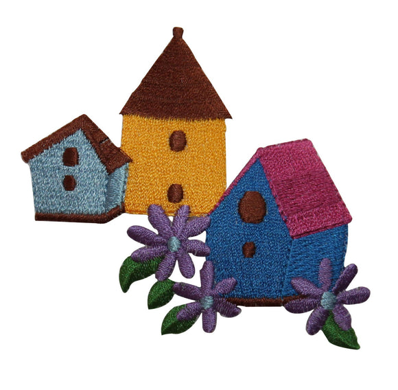 ID 7264 Multicolor Bird Houses Patch Village Flower Embroidered Iron On Applique