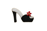 ID 7351 Black Floral High Heel Shoe Patch Fashion Embroidered Iron On Applique