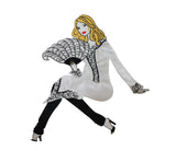 ID 5124 Fancy Lady in White Patch Fashion Pose Fan Embroidered Iron On Applique