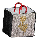 ID 8508 Shiny Flower Shop Bag Patch Rose Gift Store Embroidered Iron On Applique