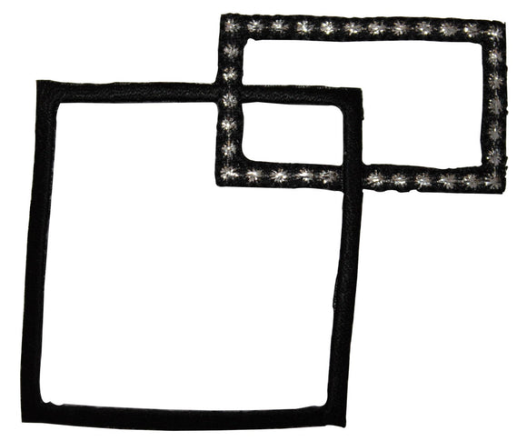 ID 8742 Black Linked Squares Patch Rectangle Outline Embroidered IronOn Applique