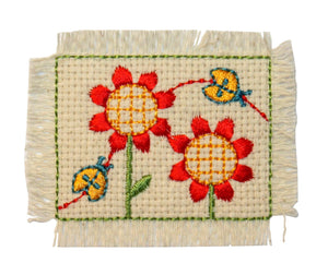 ID 0412A Ladybug and Sunflower Patch Garden Weave Embroidered Iron On Applique