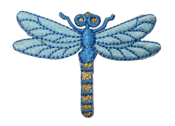ID 0468F Blue Dragon Fly Sitting Patch Garden Fairy Embroidered Iron On Applique