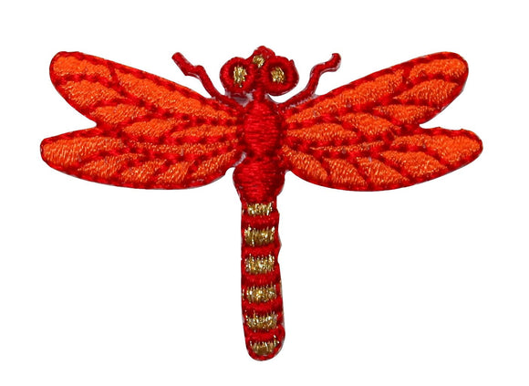 ID 0468C Orange Dragon Fly Standing Patch Garden Fairy Bug Iron On Applique
