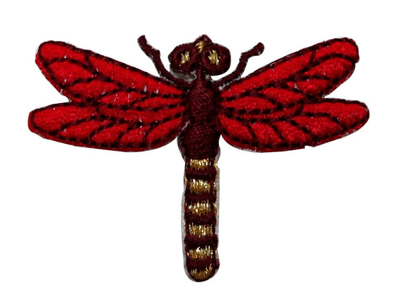 ID 0468D Red Dragon Fly Standing Patch Garden Bug Embroidered Iron On Applique