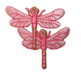 ID 0468E Pair of Pink Dragonfly Patch Garden Fairy Embroidered Iron On Applique
