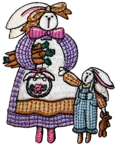 ID 3331 Mama and Baby Bunny Patch Easter Farm Rabbit Embroidered IronOn Applique