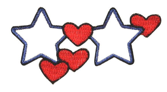 ID 1055 Stars and Hearts Badge Patch America Love Embroidered Iron On Applique