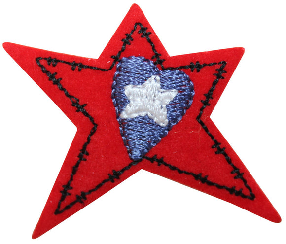 ID 1056B Small Patriotic Star Patch America Heart Embroidered Iron On Applique