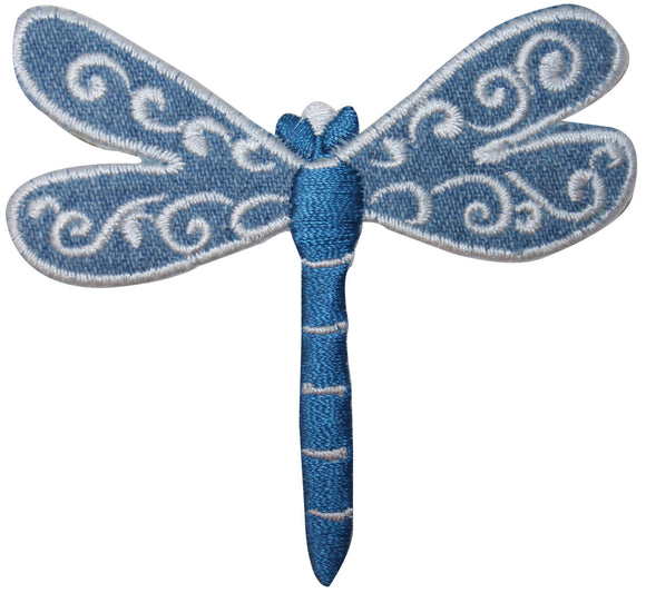 ID 1678A Blue Denim Dragonfly Patch Garden Fairy Embroidered Iron On Applique