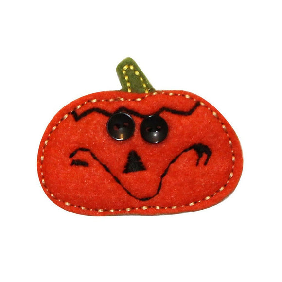 ID 0794A Felt Pumpkin Button Eyes Patch Lantern Halloween Iron On Applique