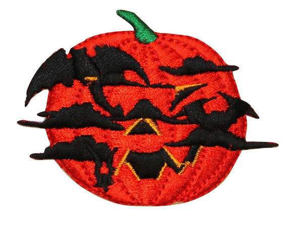ID 0807 Jack O Lantern With Bats Patch Halloween Embroidered Iron On Applique