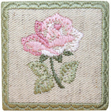 ID 6978 Pink Rose Badge Patch Flower Blossom Sign Embroidered Iron On Applique