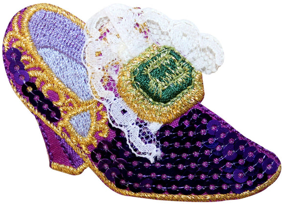 ID 8529 Frilled Sequin Heel Shoe Patch Fancy Fashion Embroidered IronOn Applique
