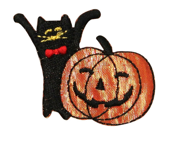 ID 0817 Happy Cat And Jack O Lantern Patch Spooky Embroidered Iron On Applique