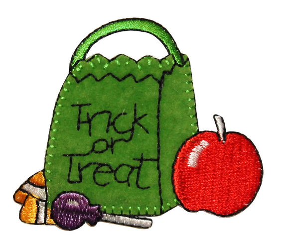 ID 0852 Trick or Treat Candy Bag Patch Halloween Embroidered Iron On Applique