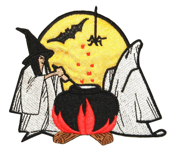 ID 0892 Witch and Ghost Cooking Cauldron Patch Moon Embroidered Iron On Applique
