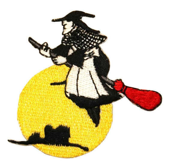 ID 0892z Witch On Broomstick Night Patch Halloween Embroidered Iron On Applique