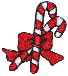 ID 8220D Candy Canes With Bow Patch Christmas Treat Embroidered Iron On Applique