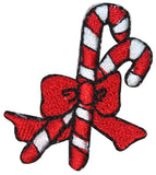 ID 8220D Candy Canes With Bow Patch Christmas Treat Embroidered Iron On Applique