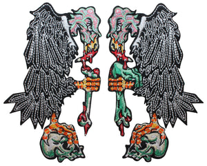 Pair of Vulture Birds Human Remains Skull Kreepsville Embroidered Iron On Patch