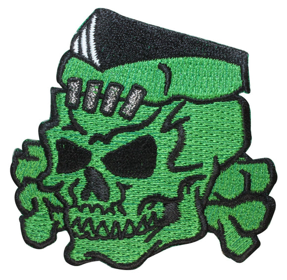 Green Skull Stitched Crossbones Patch Fauxhawk Kreepsville Embroidered Iron On