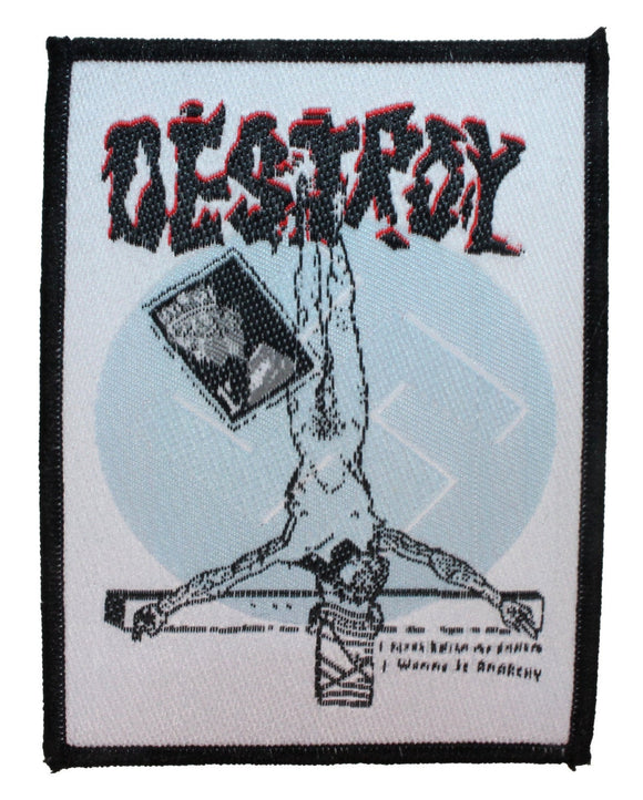 Destroy Inverted Cross Patch Anarchy Crust Punk Band Music Woven Sew On Applique