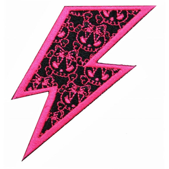 Pink Lightning Bolt Skulls Shock Kreepsville Embroidered Iron On Applique Patch