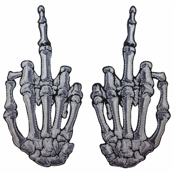 White Skeleton Hand Middle Finger Patches Kreepsville Set Of 2 Iron On Appliques
