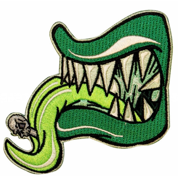 Green Tongue Monster Teeth Patch Horror Kreepsville Embroidered Iron On Applique